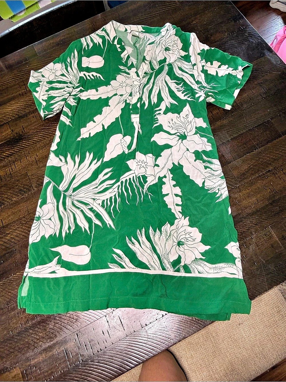 H&M Viscose Tunic Dress Floral Mini Green & White XS